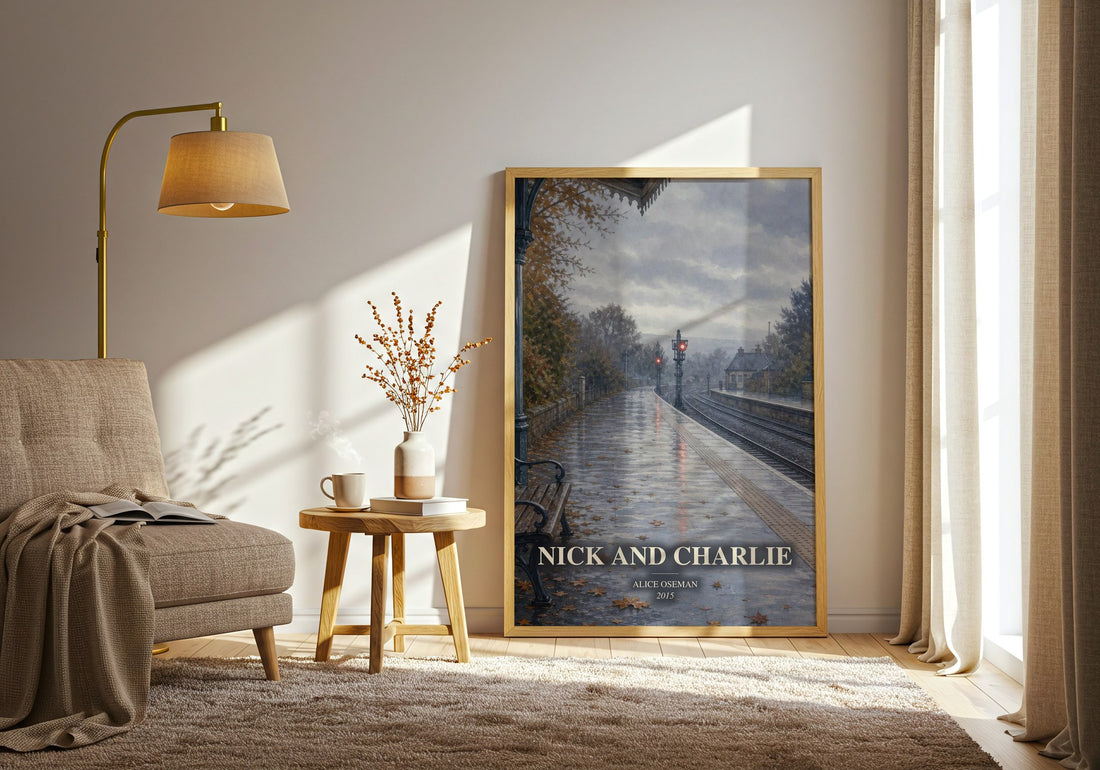Nick and Charlie watercolour print in frame leaning in hallway – young adult wall art