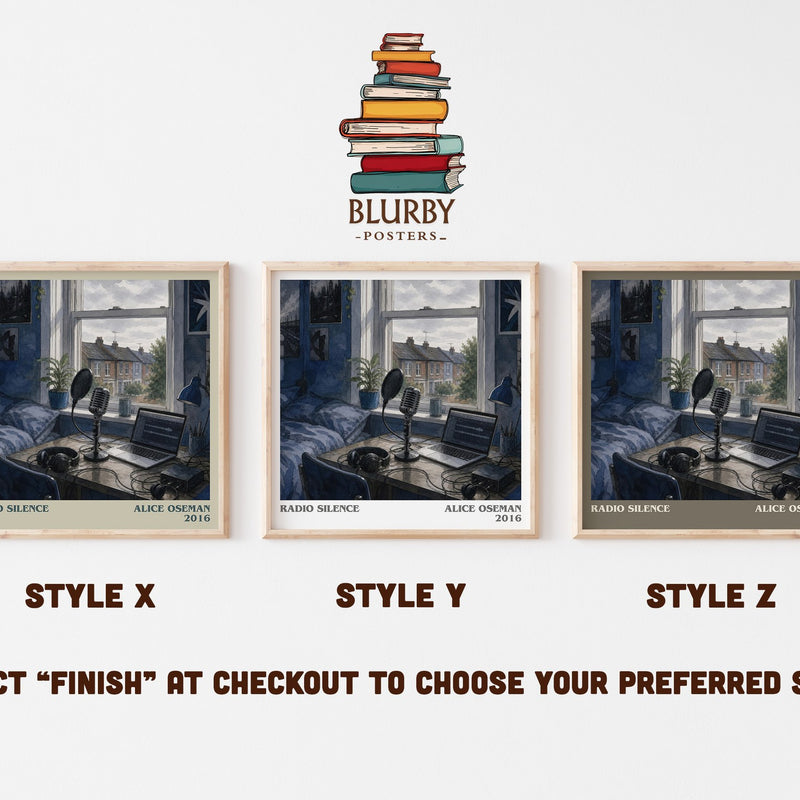 Radio Silence literary print in frame leaning in hallway – young adult wall art