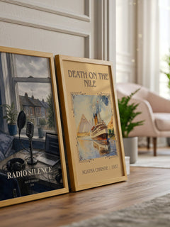 Radio Silence watercolour print framed by window – literary home decor