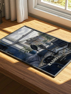 Radio Silence watercolour book poster framed on wall – young adult wall art