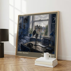 Radio Silence literary print framed by window – literary home decor