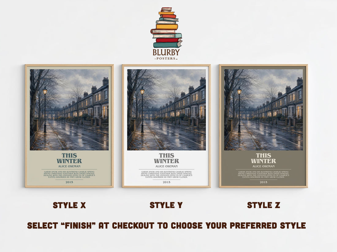 This Winter bookish print in frame leaning in hallway – young adult wall art (mockup)