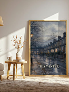 This Winter watercolour print in frame leaning in hallway – young adult wall art