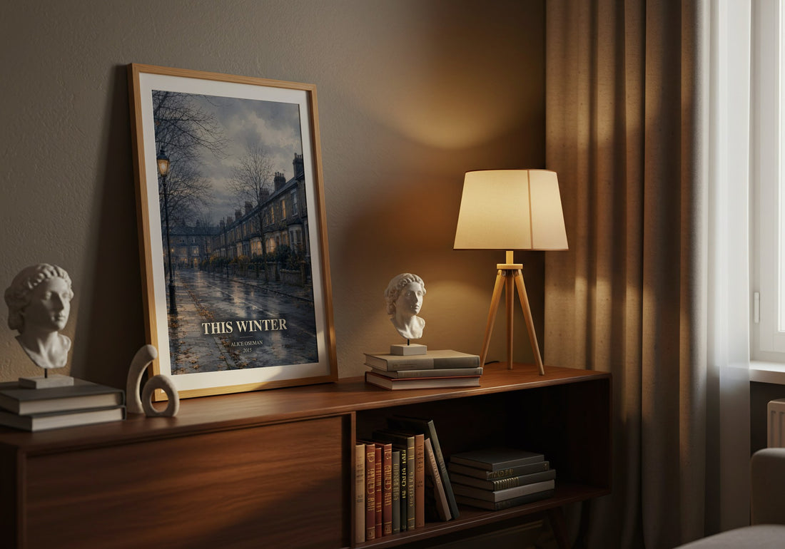 This Winter watercolour print on bookshelf – Alice Oseman fan gift