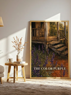The Color Purple watercolour print in frame leaning in hallway – literary fiction wall art