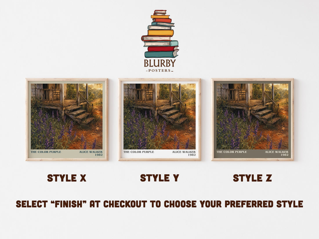 The Color Purple literary print in frame leaning in hallway – literary fiction wall art (mockup)