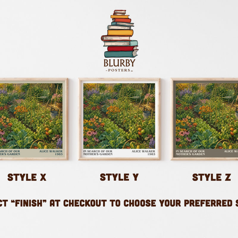 In Search of Our Mother's Garden literary print in frame leaning in hallway – non fiction wall art