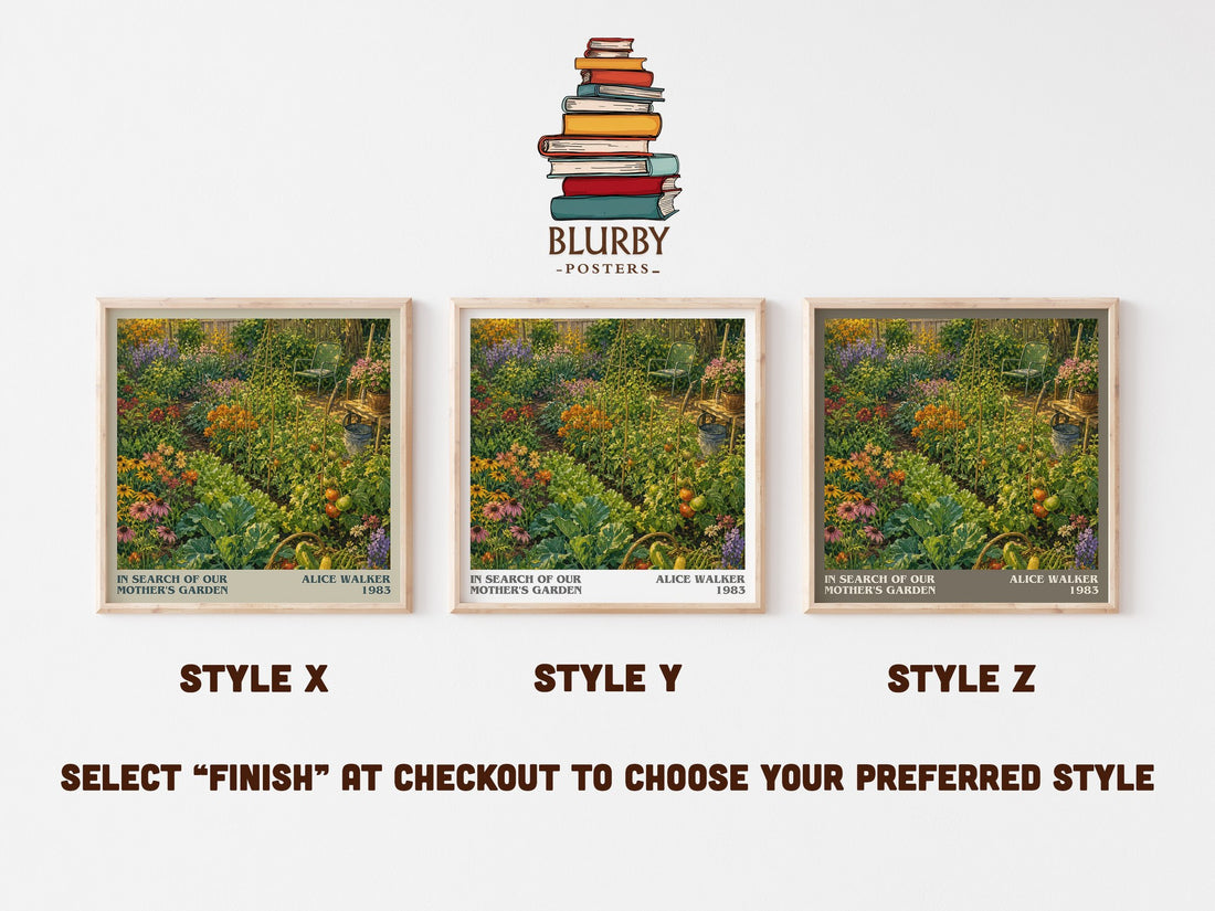 In Search of Our Mother's Garden literary print in frame leaning in hallway – non fiction wall art (mockup)