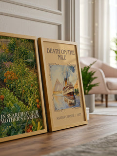 In Search of Our Mother's Garden watercolour print framed by window – literary home decor