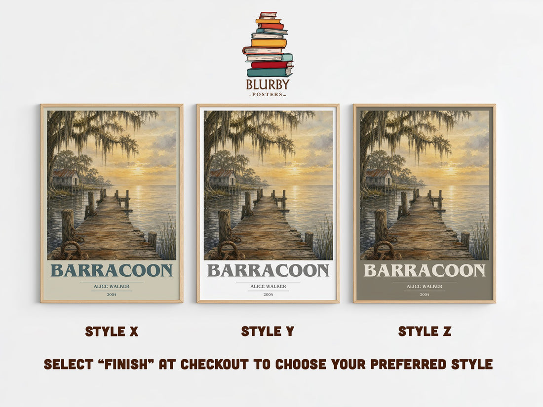 Barracoon book cover print in frame leaning in hallway – memoir wall art (mockup)