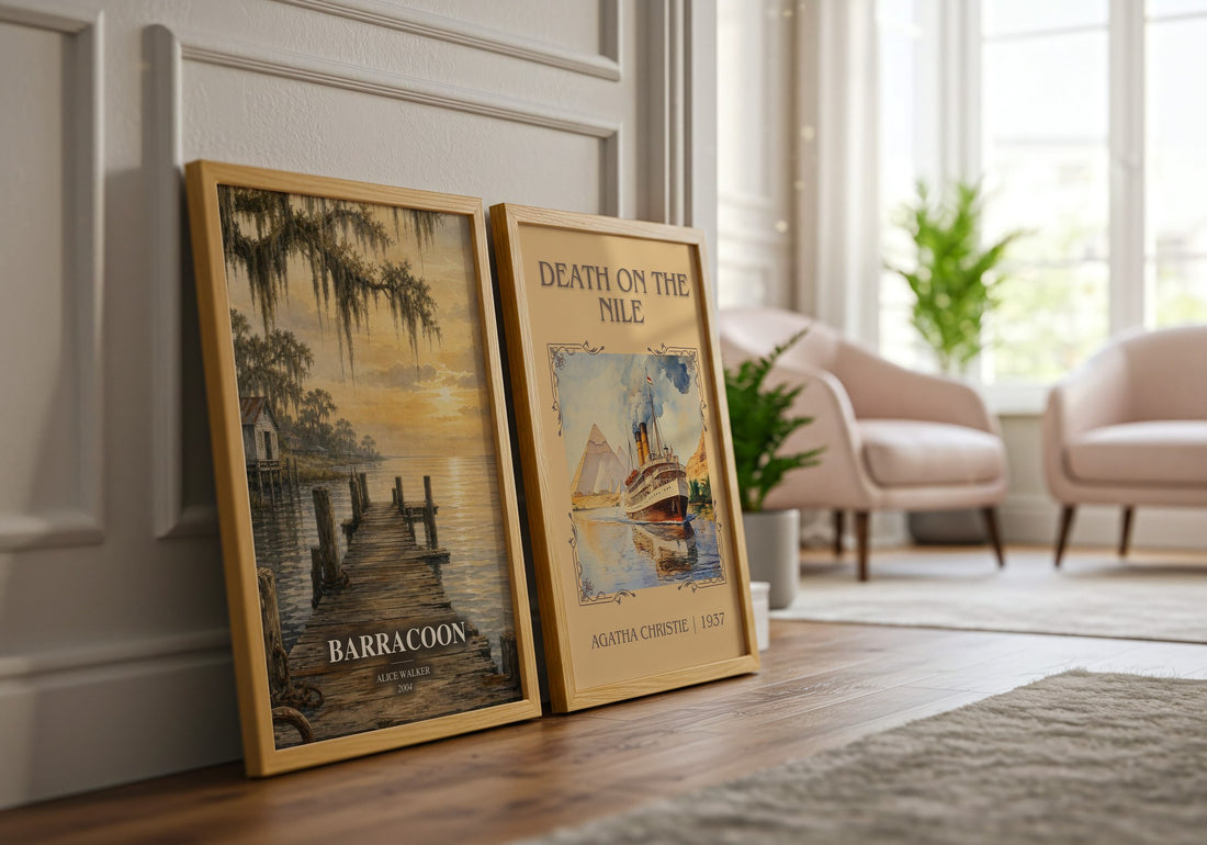 Barracoon watercolour print framed by window – literary home decor