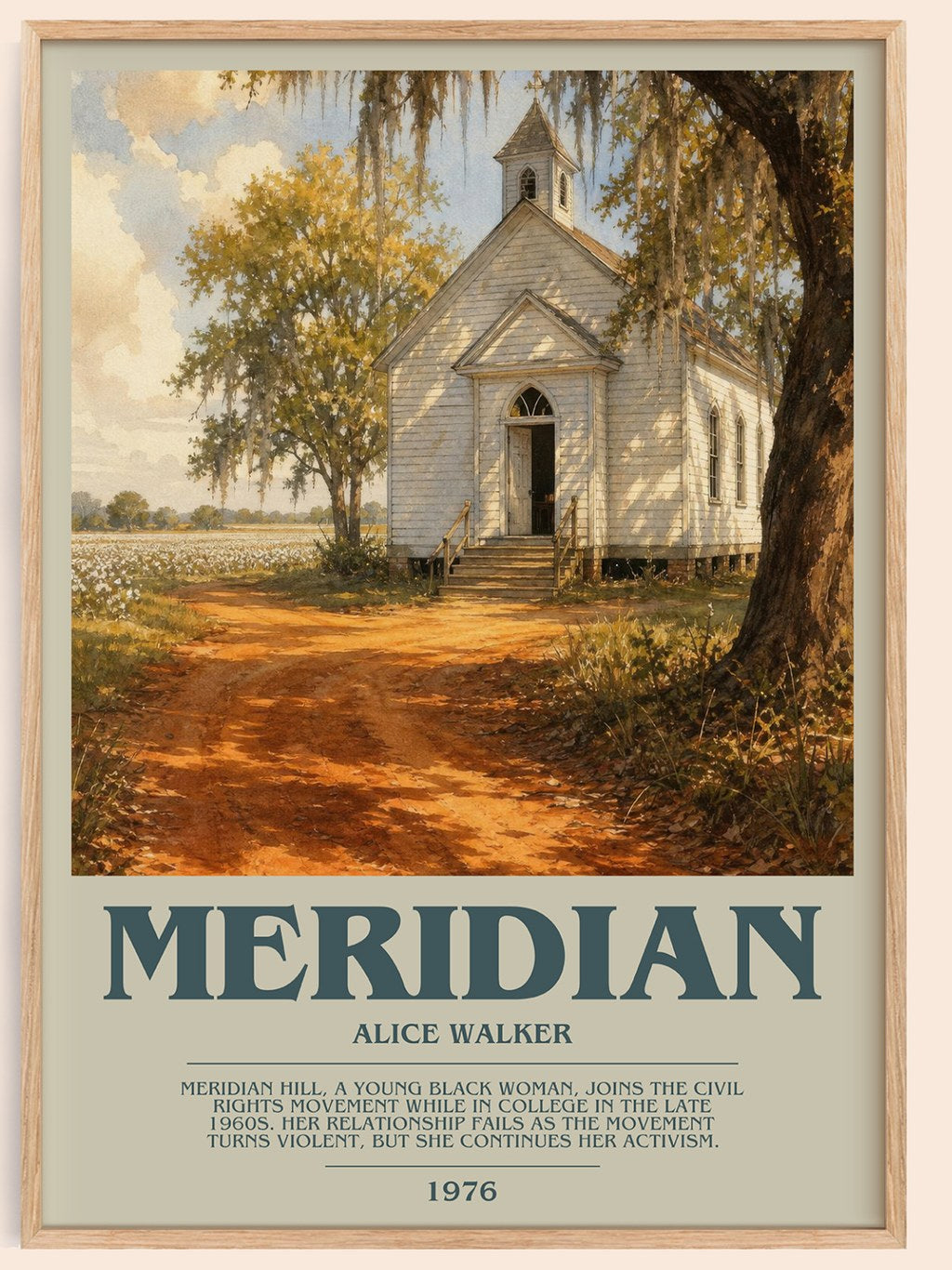 Meridian bookish book poster by Alice Walker – framed literary art print
