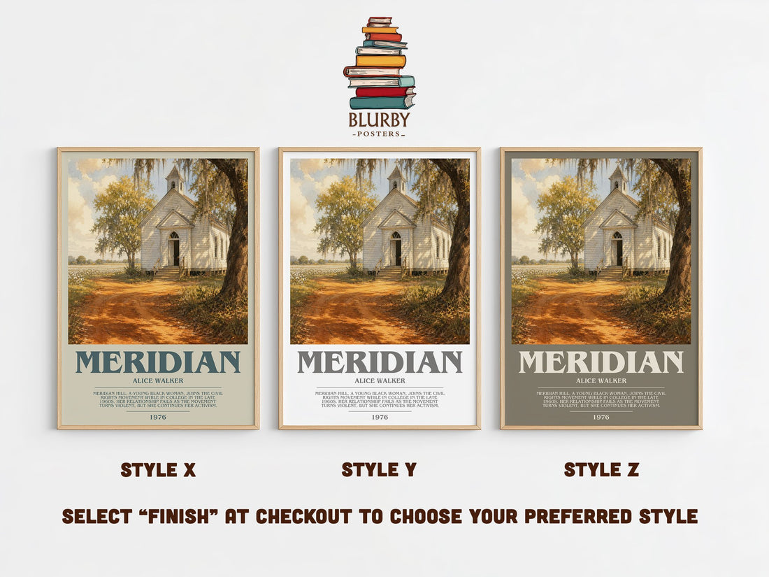 Meridian bookish print in frame leaning in hallway – literary fiction wall art (mockup)