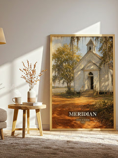 Meridian watercolour print in frame leaning in hallway – literary fiction wall art