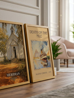Meridian watercolour print framed by window – literary home decor
