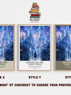 Keeper of the Lost Cities book cover print in frame leaning in hallway – fantasy wall art