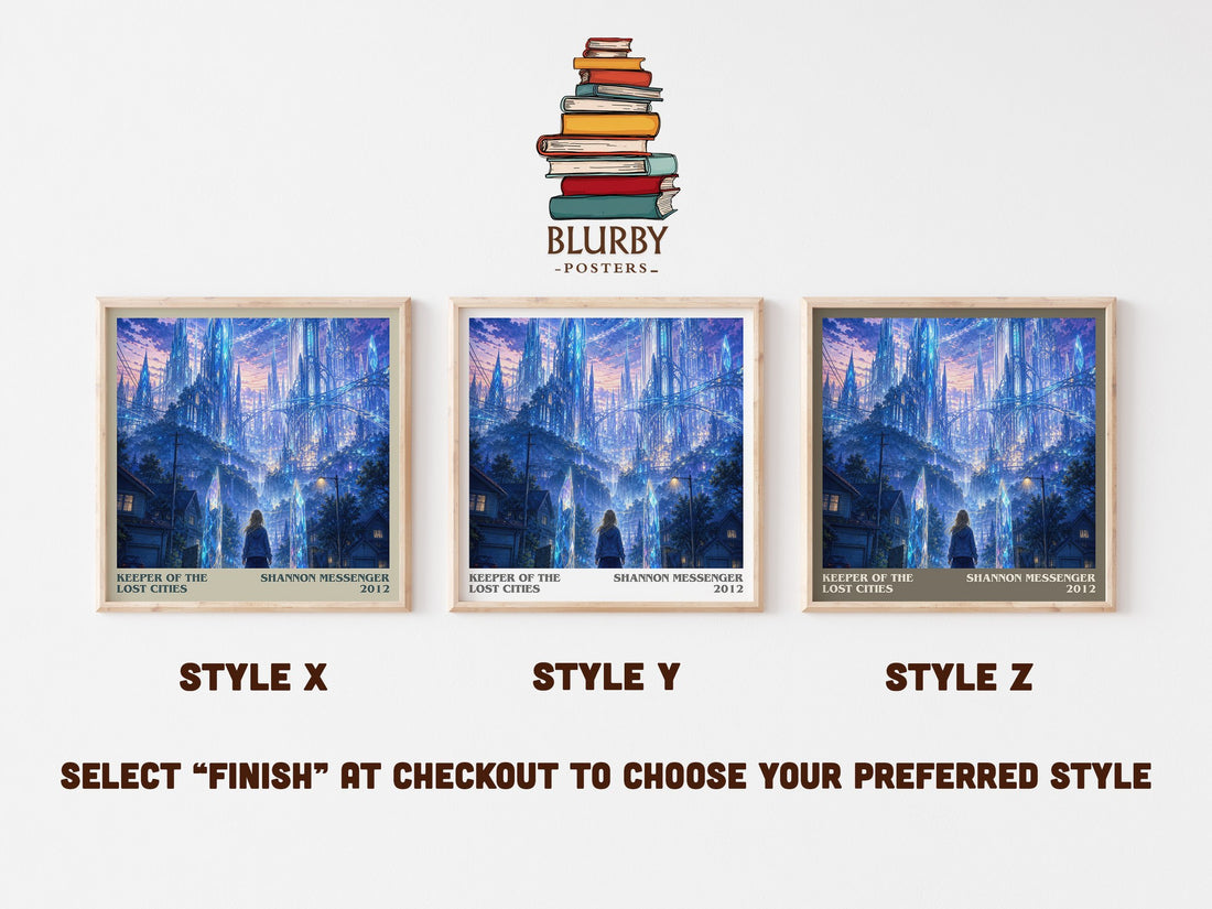 Keeper of the Lost Cities literary print in frame leaning in hallway – fantasy wall art (mockup)