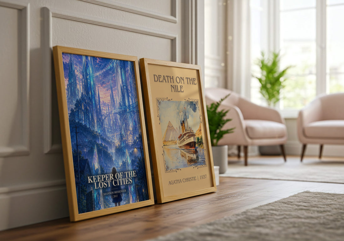Keeper of the Lost Cities watercolour print framed by window – literary home decor