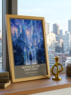 Keeper of the Lost Cities book cover print framed by window – literary home decor