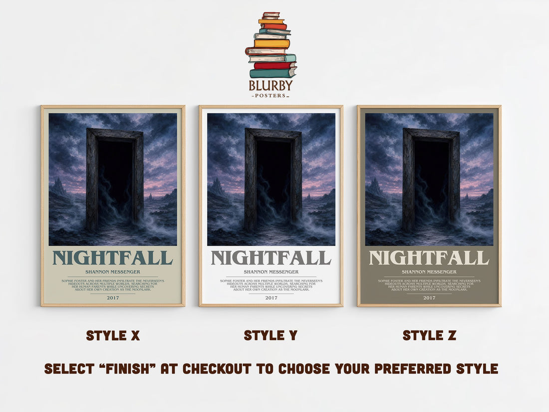 Nightfall bookish print in frame leaning in hallway – young adult wall art (mockup)