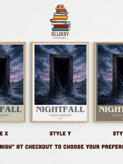 Nightfall book cover print in frame leaning in hallway – young adult wall art