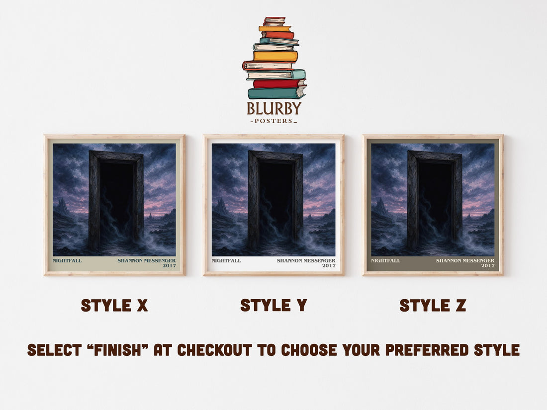 Nightfall literary print in frame leaning in hallway – young adult wall art (mockup)