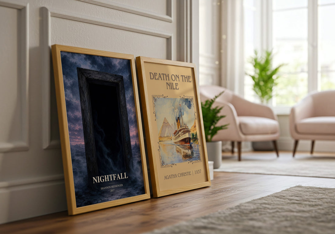 Nightfall watercolour print framed by window – literary home decor