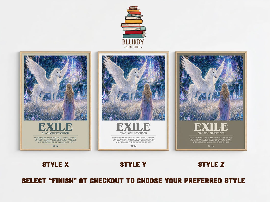 Exile bookish print in frame leaning in hallway – fantasy wall art (mockup)