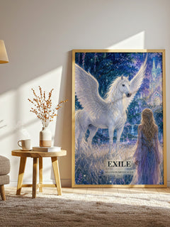 Exile watercolour print in frame leaning in hallway – fantasy wall art