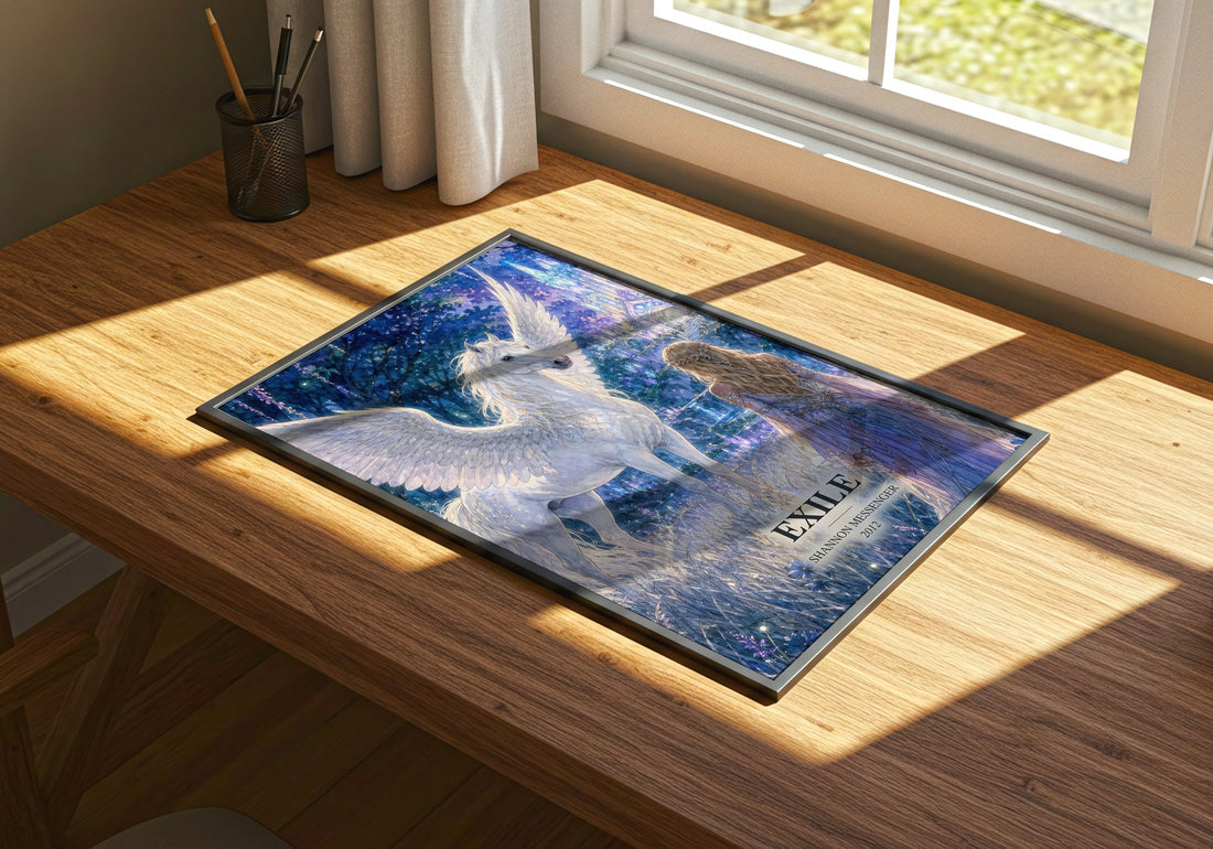 Exile watercolour book poster framed on wall – fantasy wall art