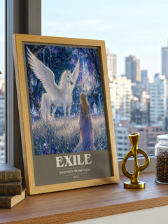 Exile book cover print framed by window – literary home decor