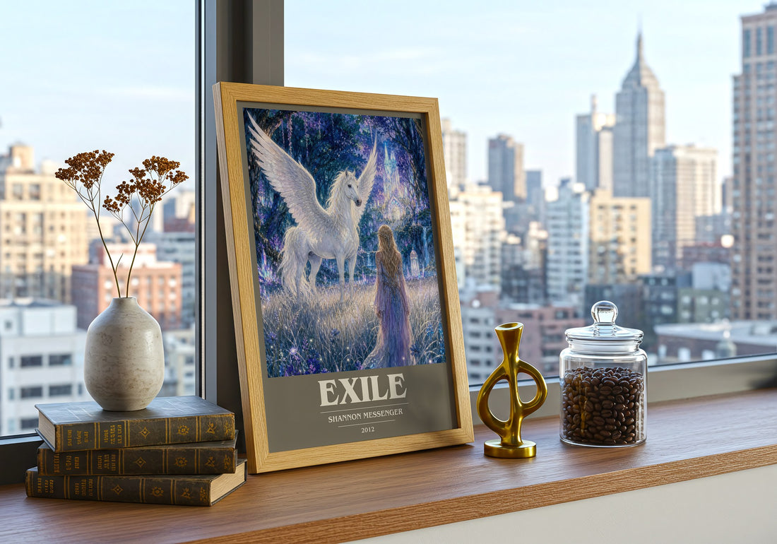 Exile book cover print framed by window – literary home decor