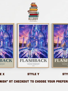Flashback book cover print in frame leaning in hallway – fantasy wall art