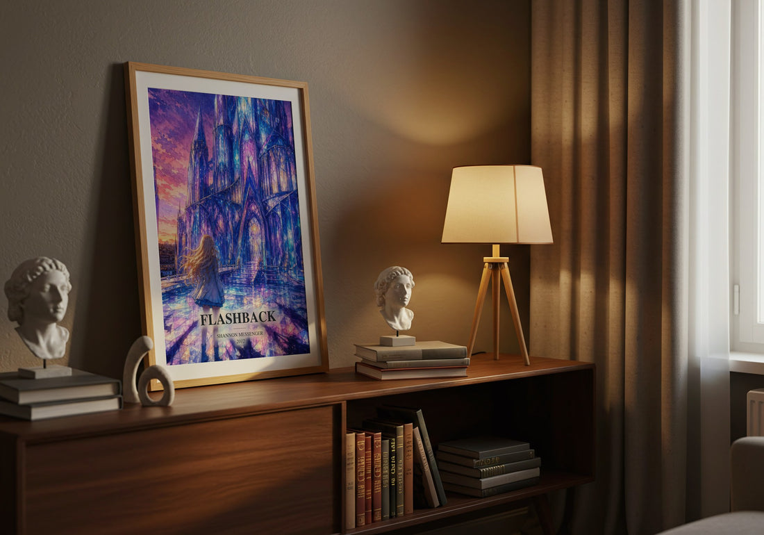 Flashback watercolour print on bookshelf – Shannon Messenger fan gift