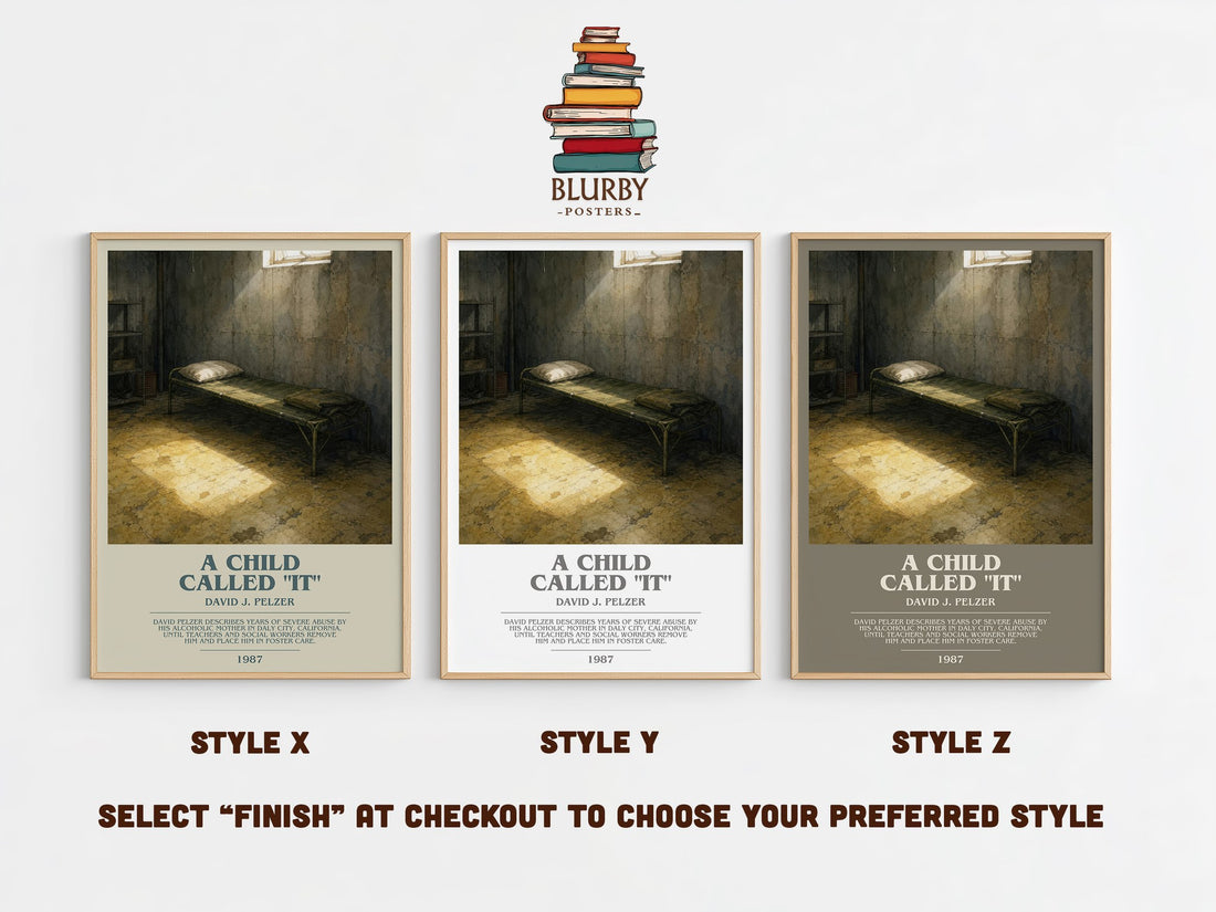 A child called "it" bookish print in frame leaning in hallway – memoir wall art (mockup)