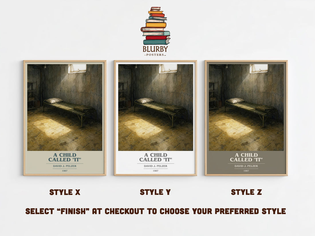 A child called "it" book cover print in frame leaning in hallway – memoir wall art (mockup)