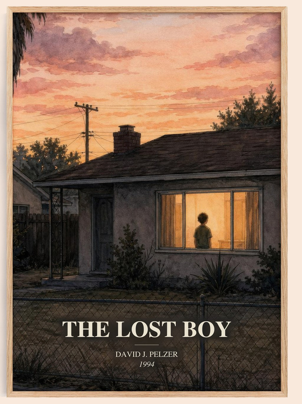The lost boy watercolour book poster by David J. Pelzer – framed literary art print