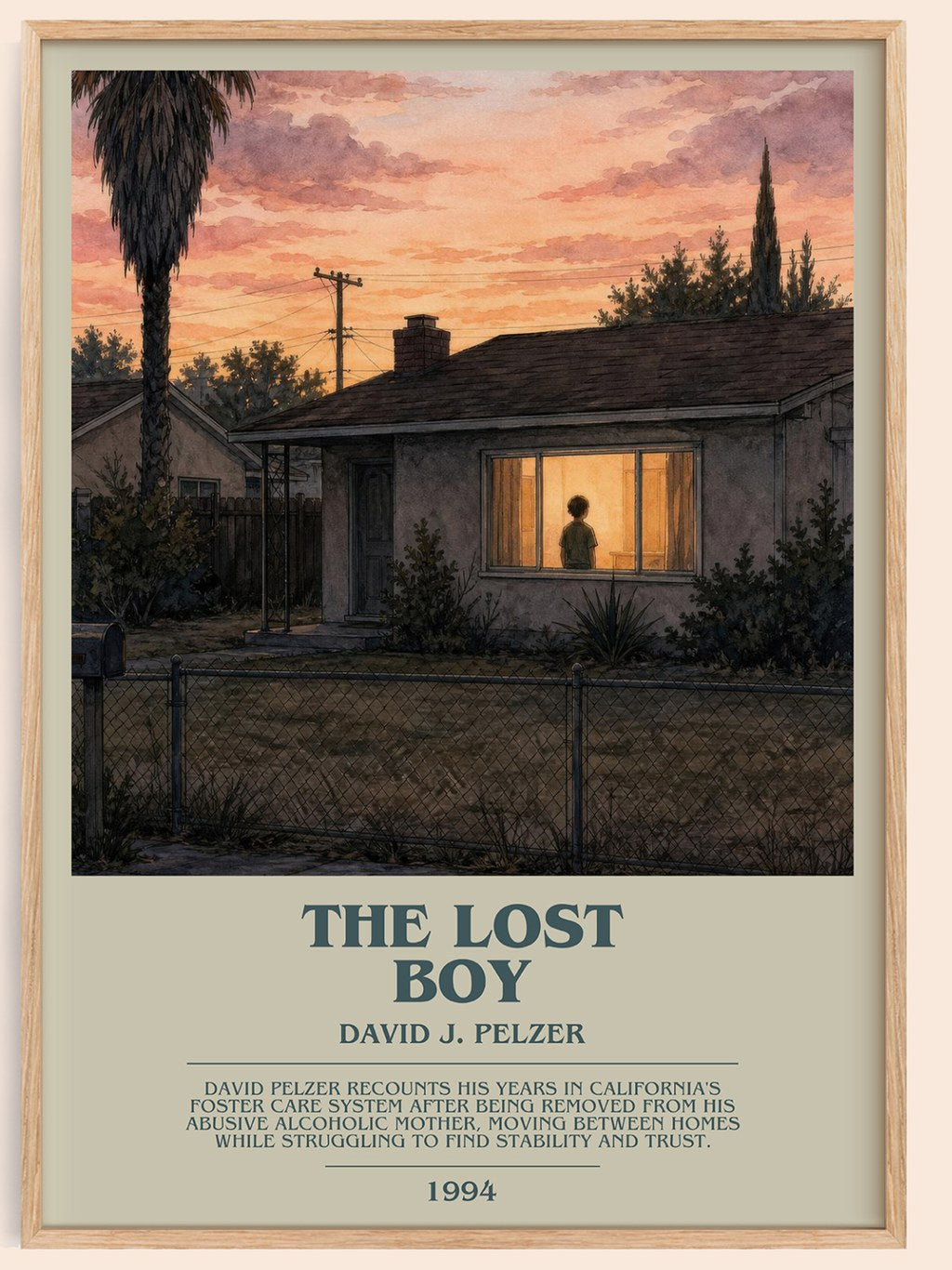 The lost boy bookish book poster by David J. Pelzer – framed literary art print