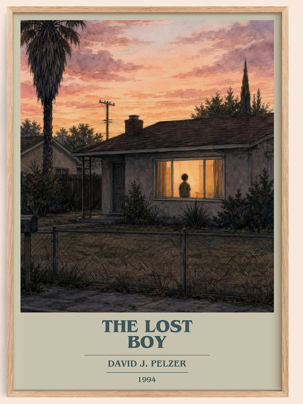 The lost boy book cover book poster by David J. Pelzer – framed literary art print