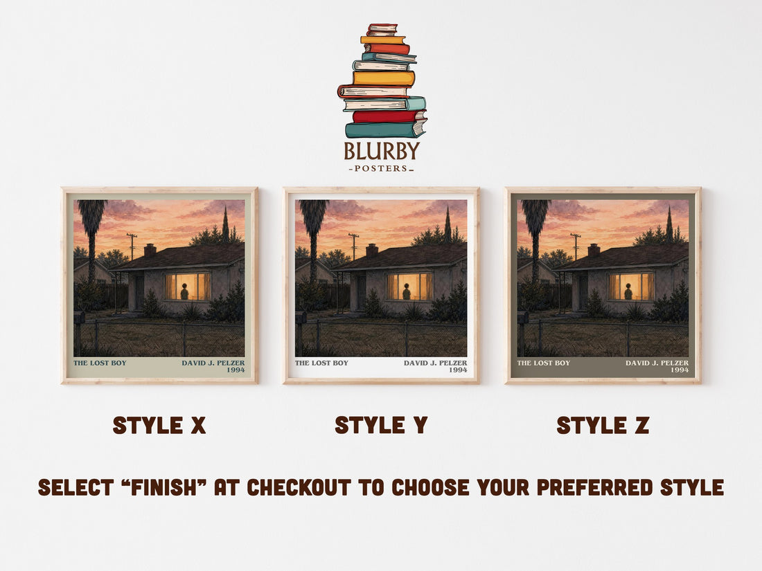 The lost boy literary print in frame leaning in hallway – memoir wall art (mockup)