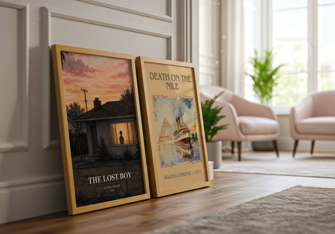 The lost boy watercolour print framed by window – literary home decor