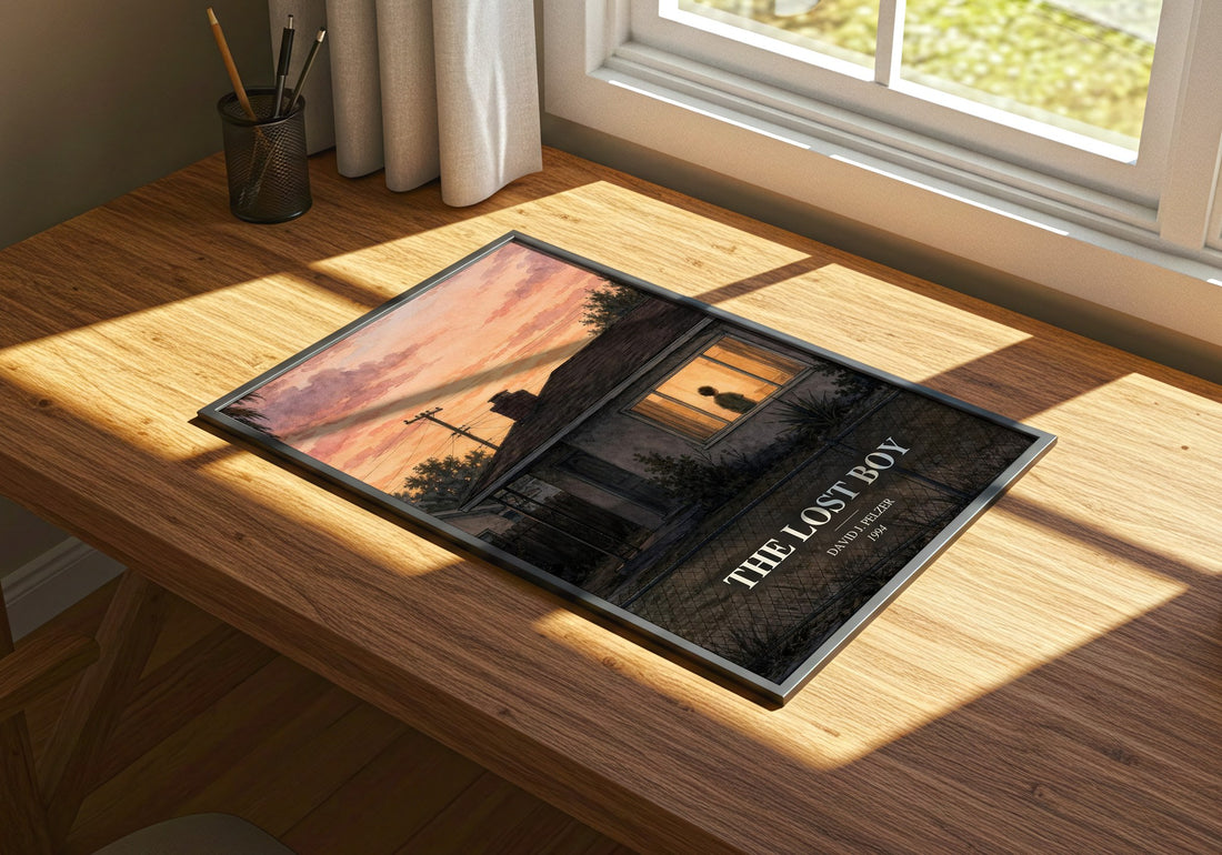 The lost boy watercolour book poster framed on wall – memoir wall art