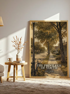 The Privilege of Youth watercolour print in frame leaning in hallway – memoir wall art