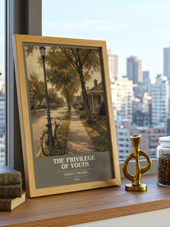The Privilege of Youth book cover print framed by window – literary home decor