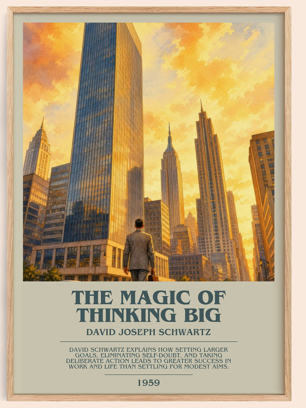 The Magic of Thinking Big bookish book poster by David Joseph Schwartz – framed literary art print
