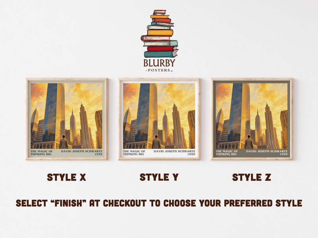 The Magic of Thinking Big literary print in frame leaning in hallway – non fiction wall art (mockup)