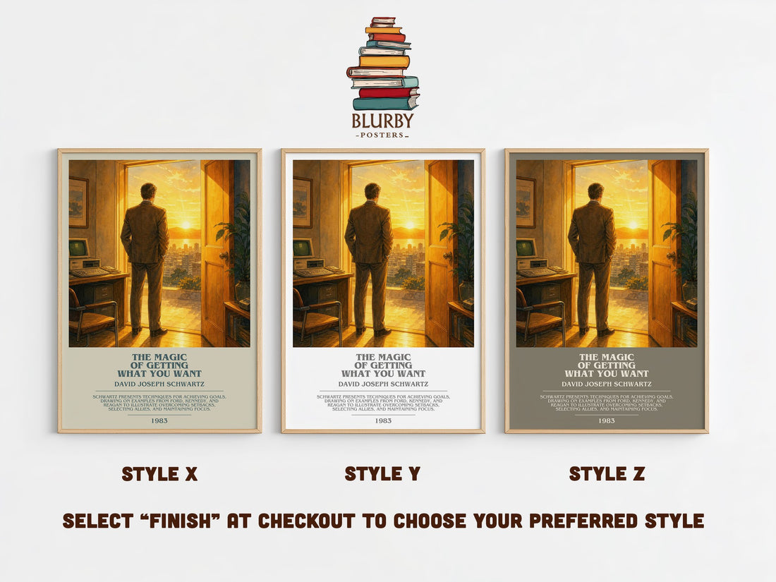 The Magic of Getting What You Want bookish print in frame leaning in hallway – non fiction wall art (mockup)