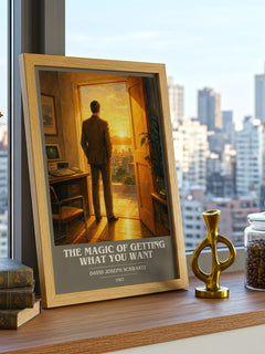 The Magic of Getting What You Want book cover print framed by window – literary home decor