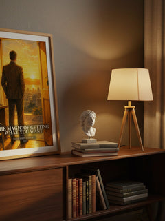 The Magic of Getting What You Want watercolour print on bookshelf – David Joseph Schwartz fan gift
