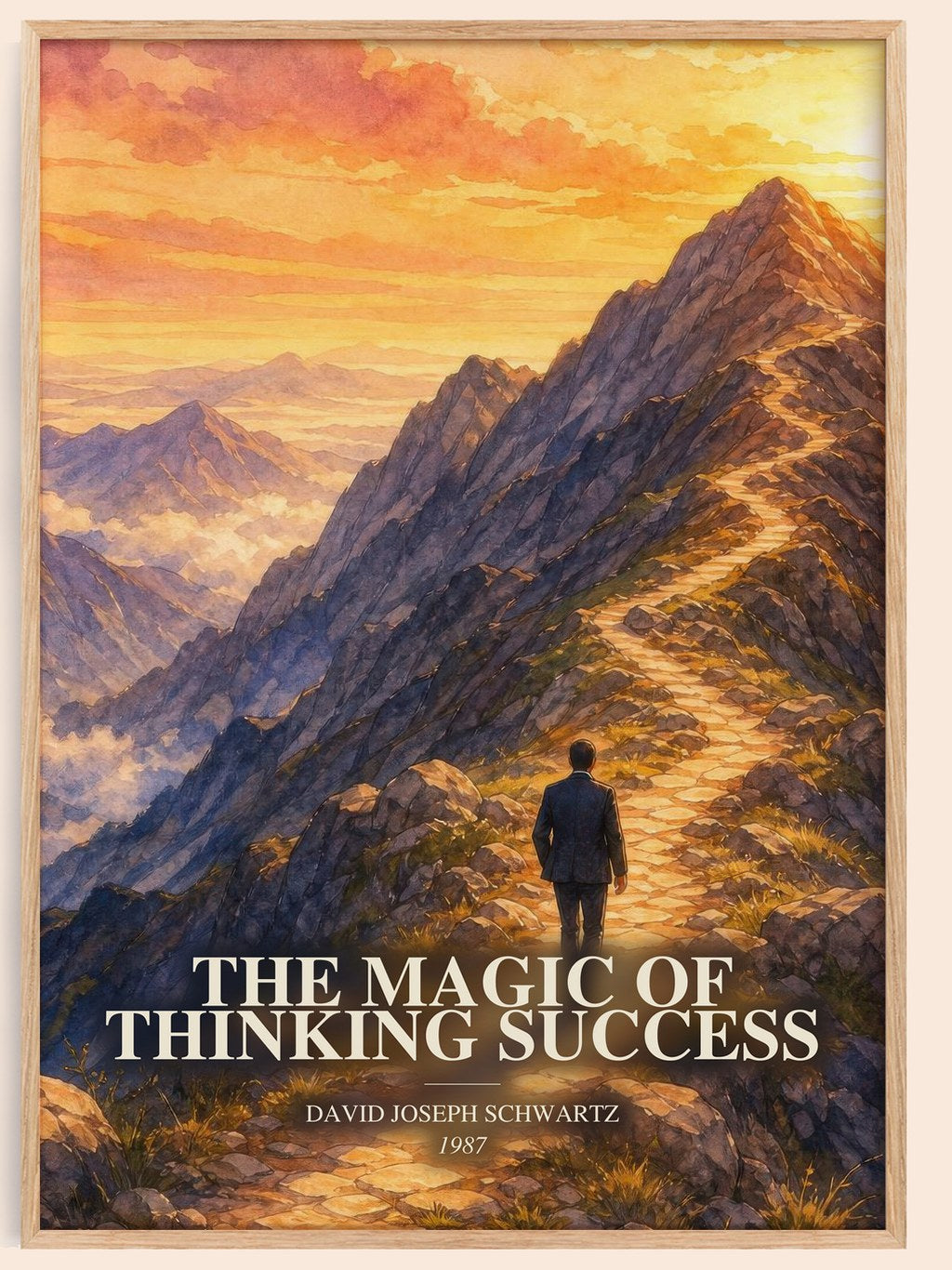 The Magic of Thinking Success watercolour book poster by David Joseph Schwartz – framed literary art print